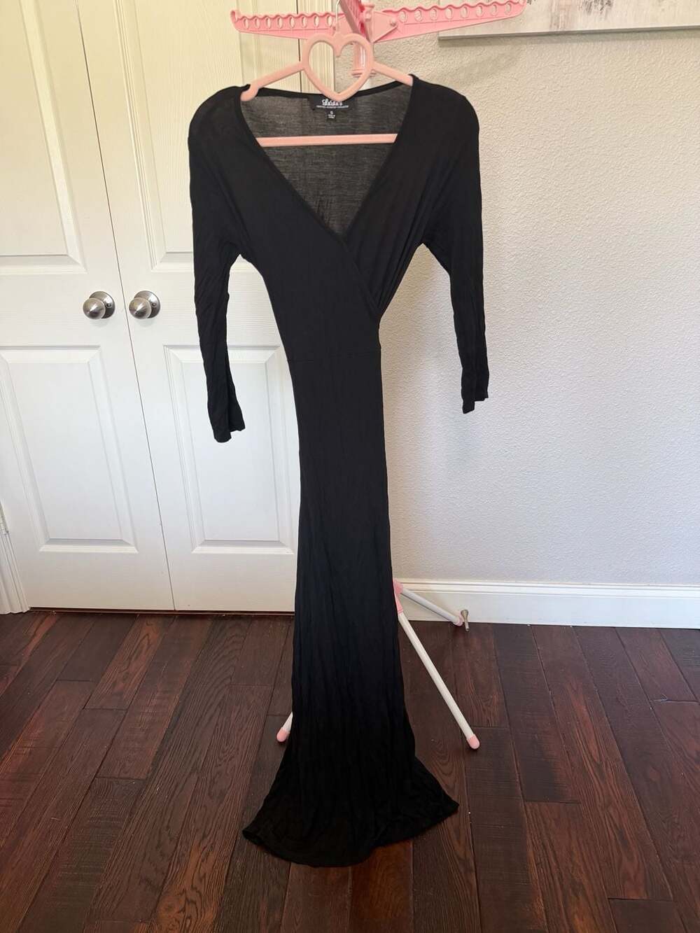Lulus Black Long Sleeve V-Neck Wrap Maxi Dress
